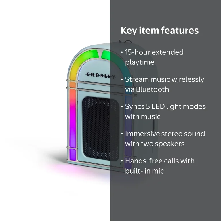 Crosley Mini Jukebox Retro Portable Bluetooth Speaker with LED