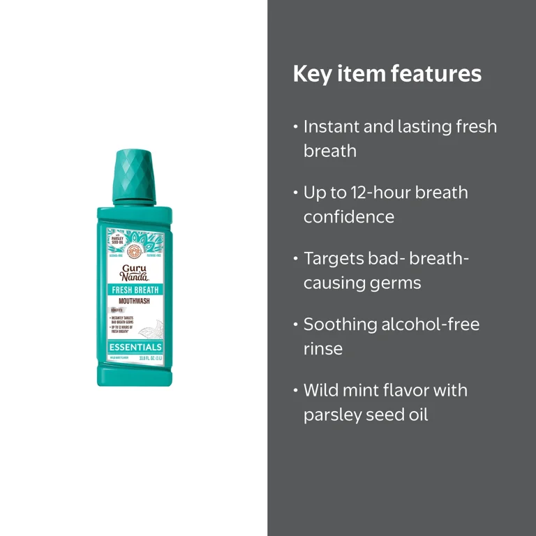 GuruNanda Fresh Breath Mouthwash Oral Rinse - Wild Mint Flavor