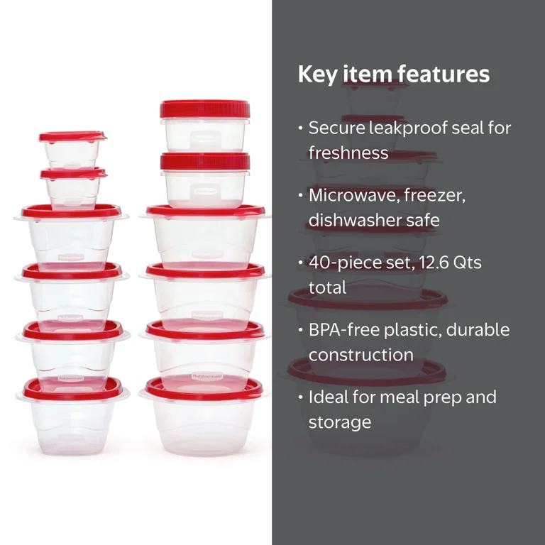 Rubbermaid Food Storage Containers 40 Piece Leakproof Set, Red