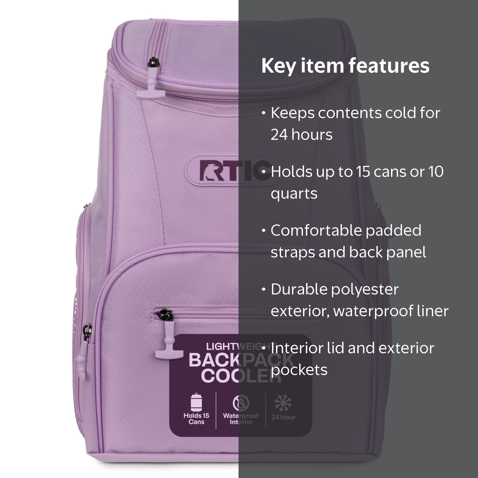RTIC 15 Can Insulated Cooler Backpack, Lightweight Polyester