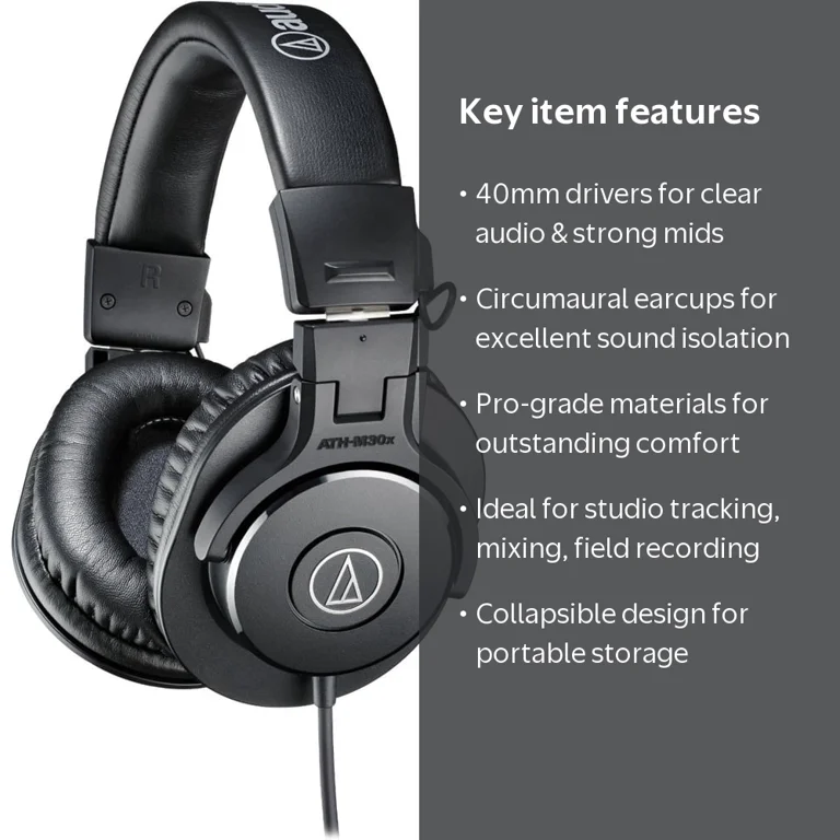 Audio-Technica ATH-M30x Professional Monitor Headphones - Walmart.com