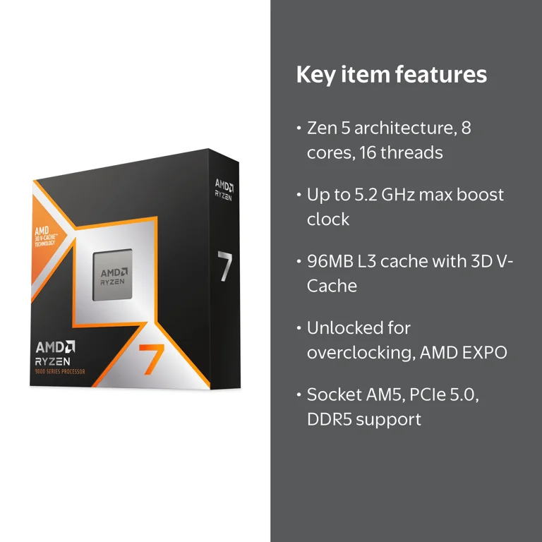 AMD Ryzen 7 9800X3D - Ryzen 7 9000 Series Zen 5 8-Core 5.2 GHz
