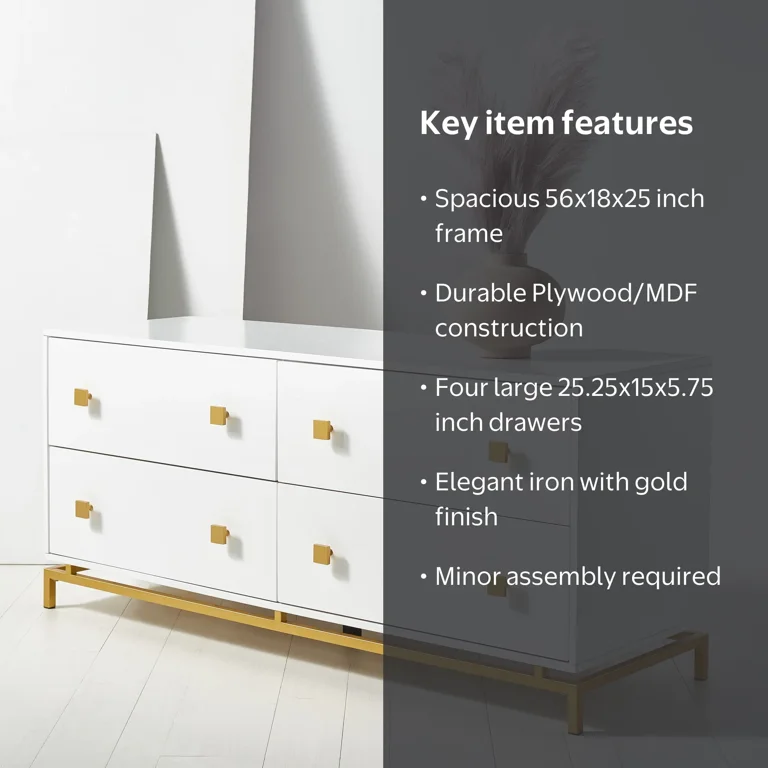 SAFAVIEH Couture Claudette Modern 4-Drawer Dresser, White/Gold