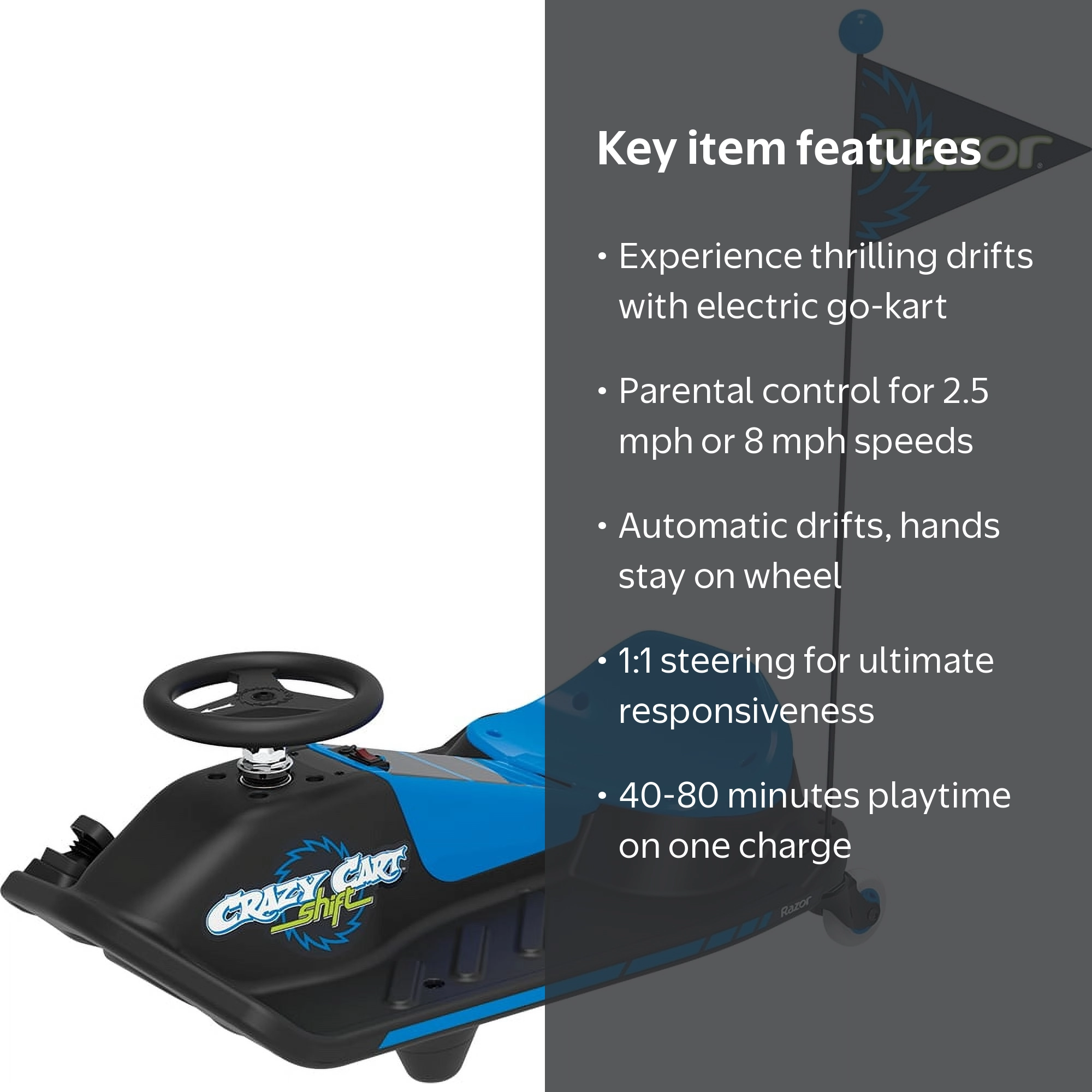 crariceさま Razor Crazy Cart Shift 12V Electric Drifting Go Kart for Kids 6+
