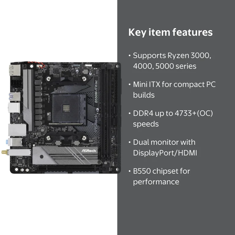 ASRock B550M-ITX/AC Mini ITX AMD Motherboard, SATA 6Gb/s, supports