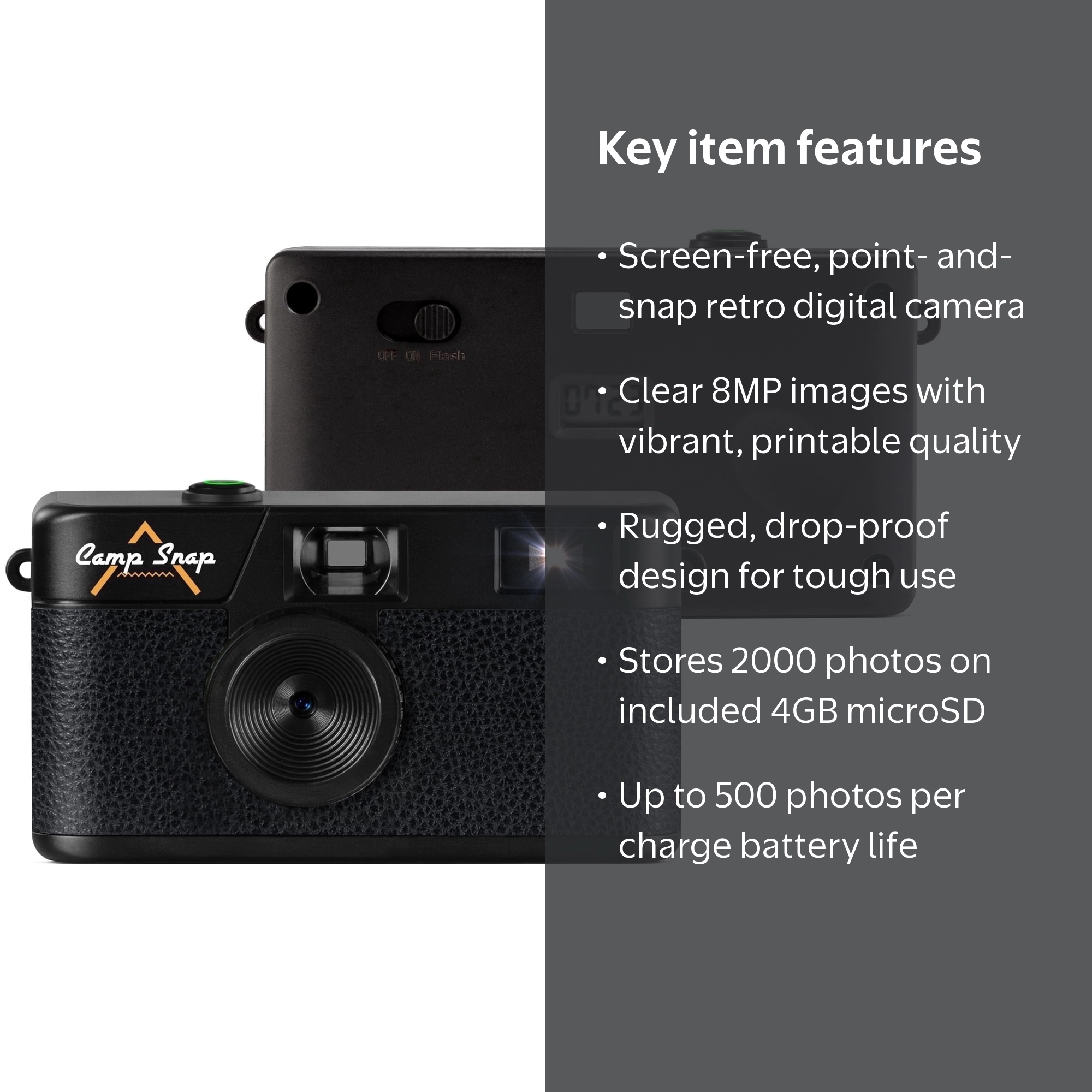 Camp Snap Screen-Free Digital Camera, Easy to Use, Point and Snap