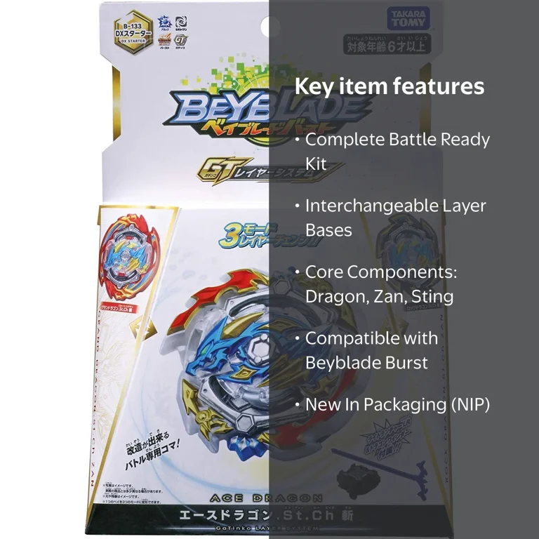 TAKARA TOMY Ace Dragon Sting Charge Zan Beyblade w/ Launcher, Rock