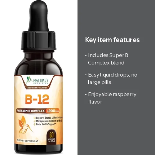 Vitamin B12 Drops - Extra Strength Methylcobalamin Super B Complex - B-12 Liquid Drops for Immune Support, Energy, Heart Health & Metabolism Support