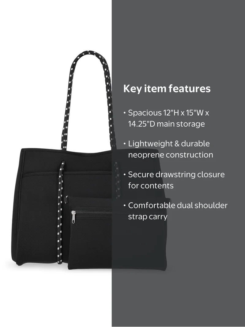 No Boundaries Women's Neoprene Beach Tote Bag, Black - Walmart.com