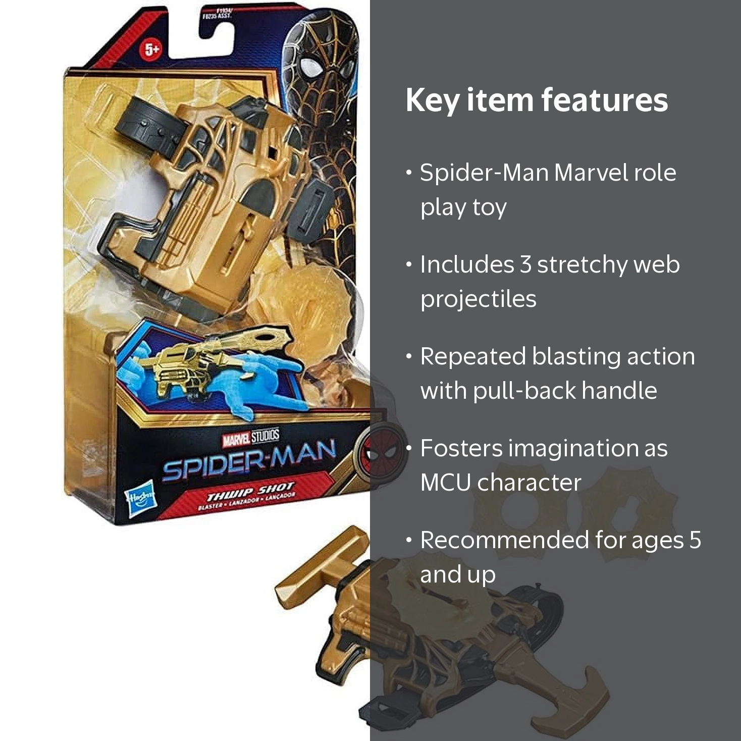 Spider-Man Marvel Thwip Shot Blaster Role Play Toy, Includes 3