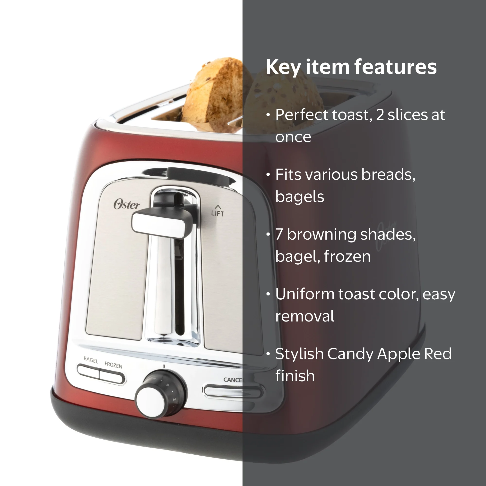Oster 2-Slice Toaster with Advanced Toast Technology, Candy Apple