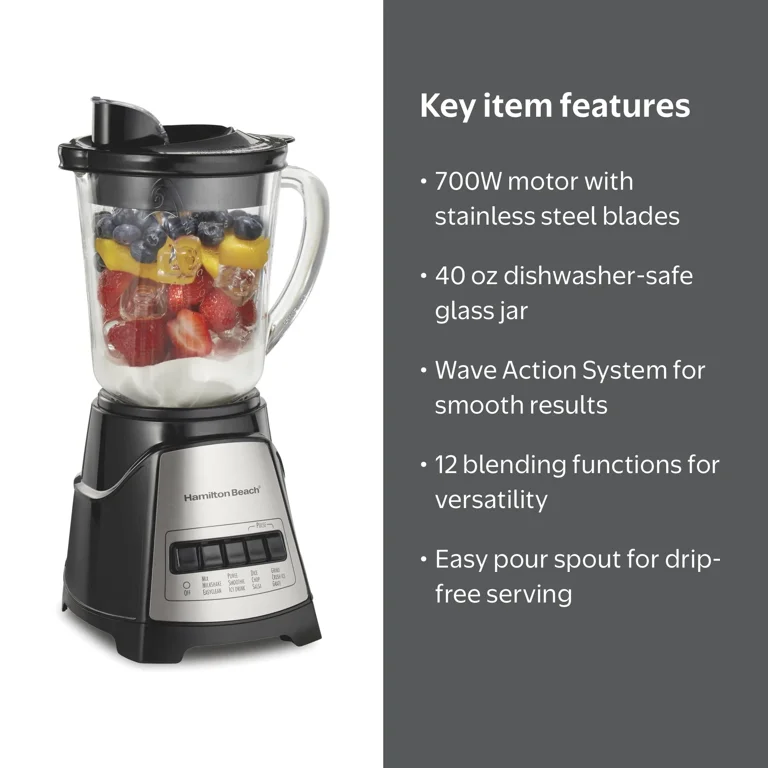 Hamilton Beach Power Elite Smoothie Blender, 700W, 40 oz, Black