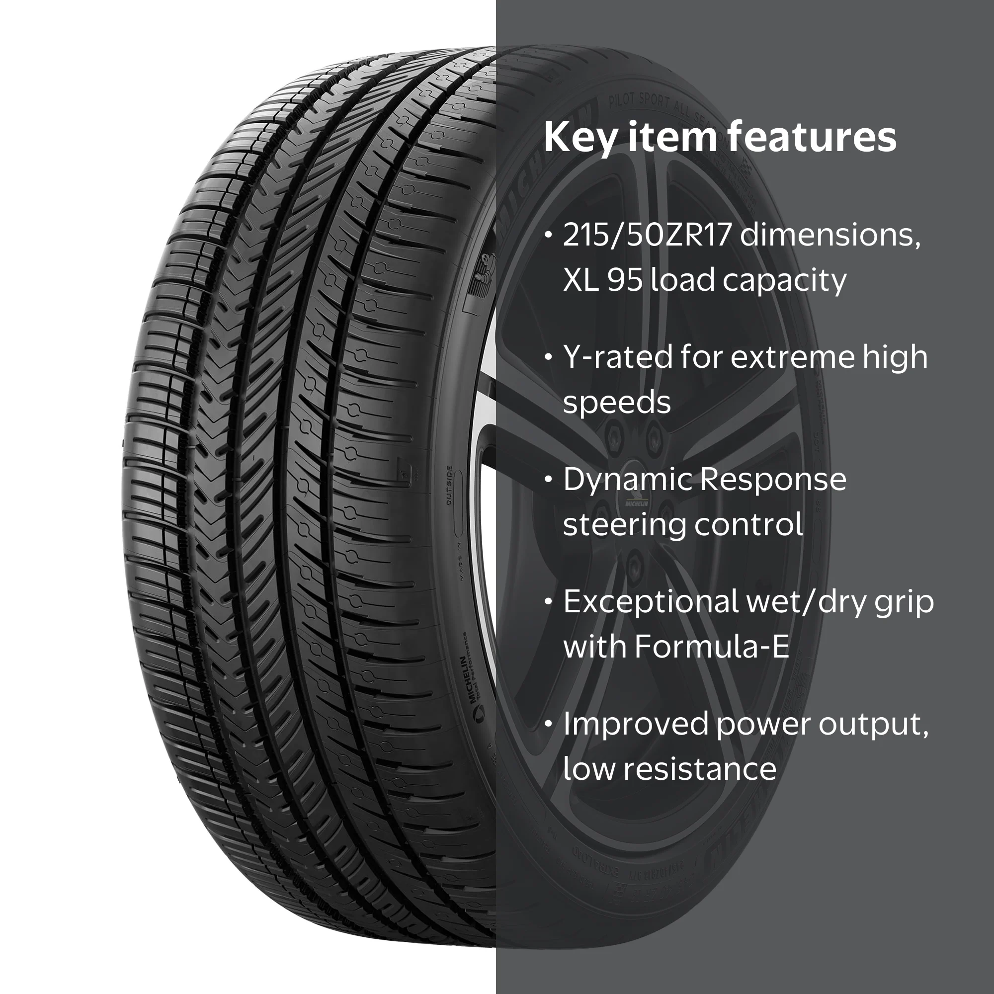 Michelin, All-Season Tire, 215/50ZR17 XL 95Y, Wet Dry Grip Safety