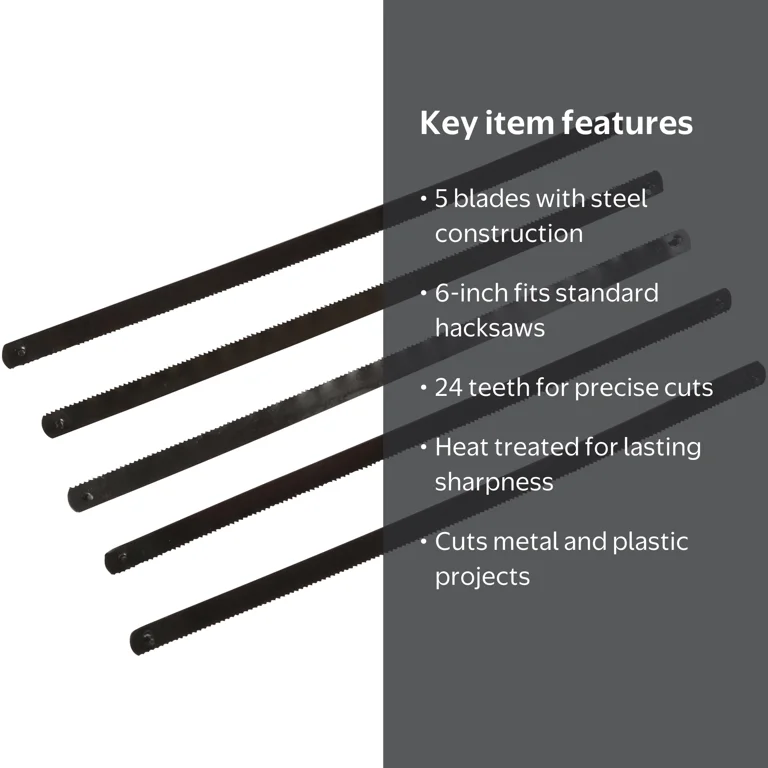 Hyper Tough 6-inch Mini Hacksaw Blades 5-Pack Steel for Metal