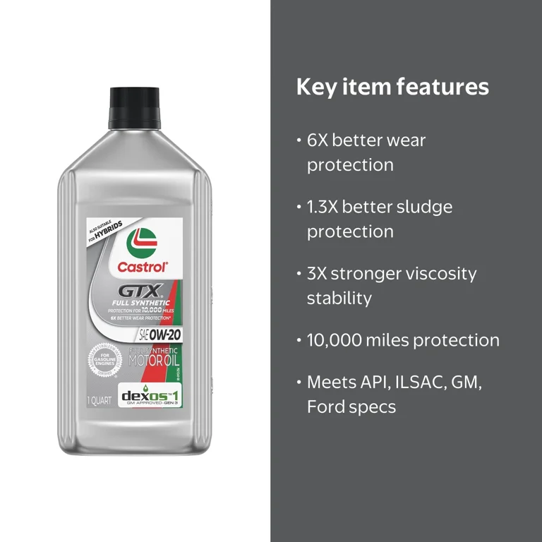 Castrol GTX Full Synthetic 0W-20 Motor Oil, 1 Quart - Walmart.com
