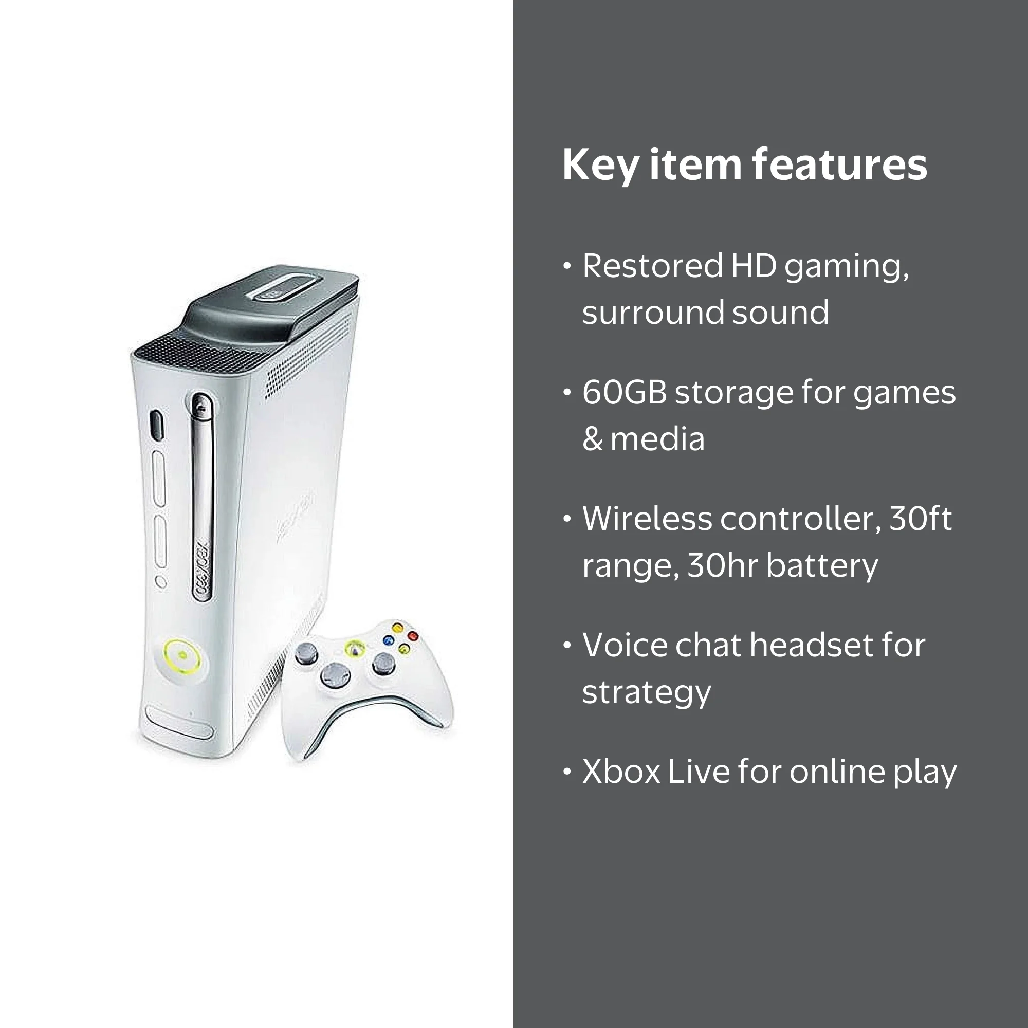 Microsoft, Restored Xbox 360 60GB Pro Console, 60 GB HDD Microsoft, Restored Xbox 360 60GB Pro Console, 60 GB HDD