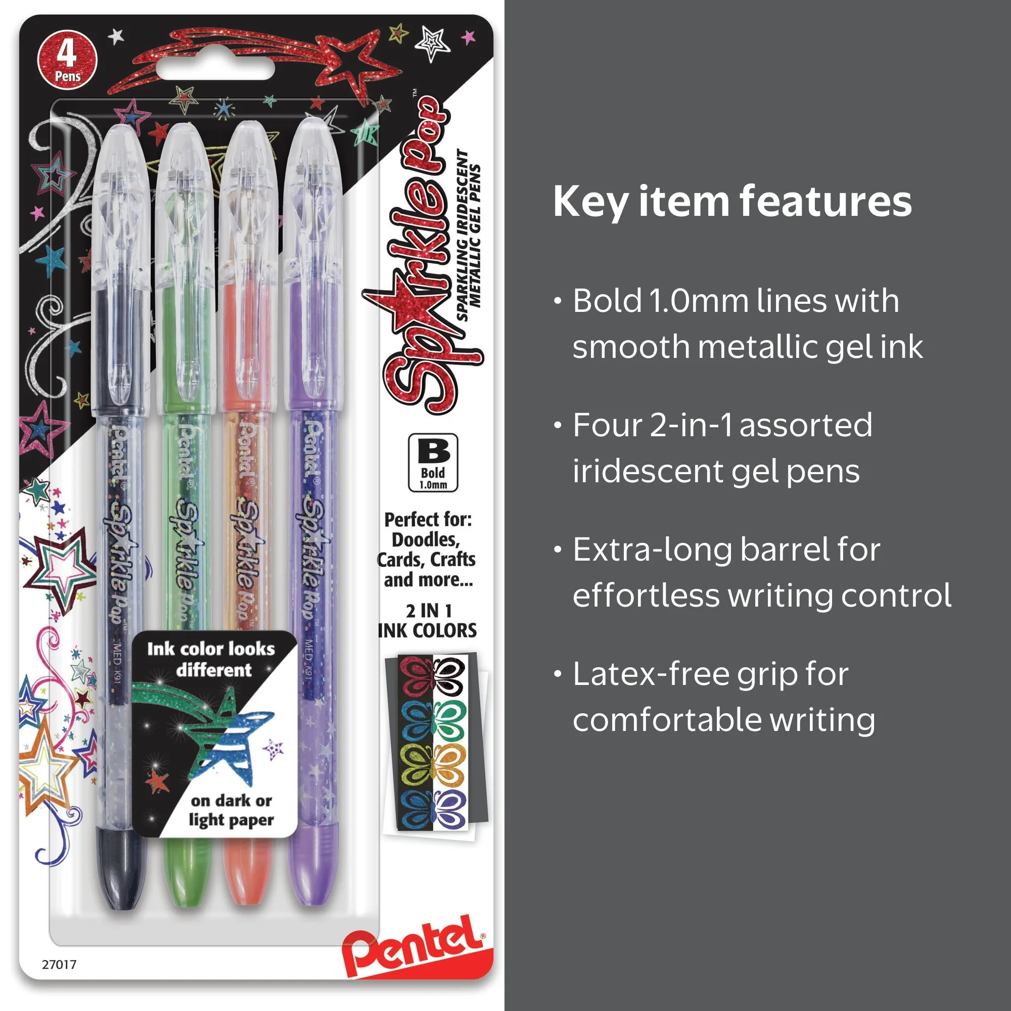 Pentel Krazy Pop Iridescent Gel Pens 1mm 4/Pkg-Assorted - Walmart.com