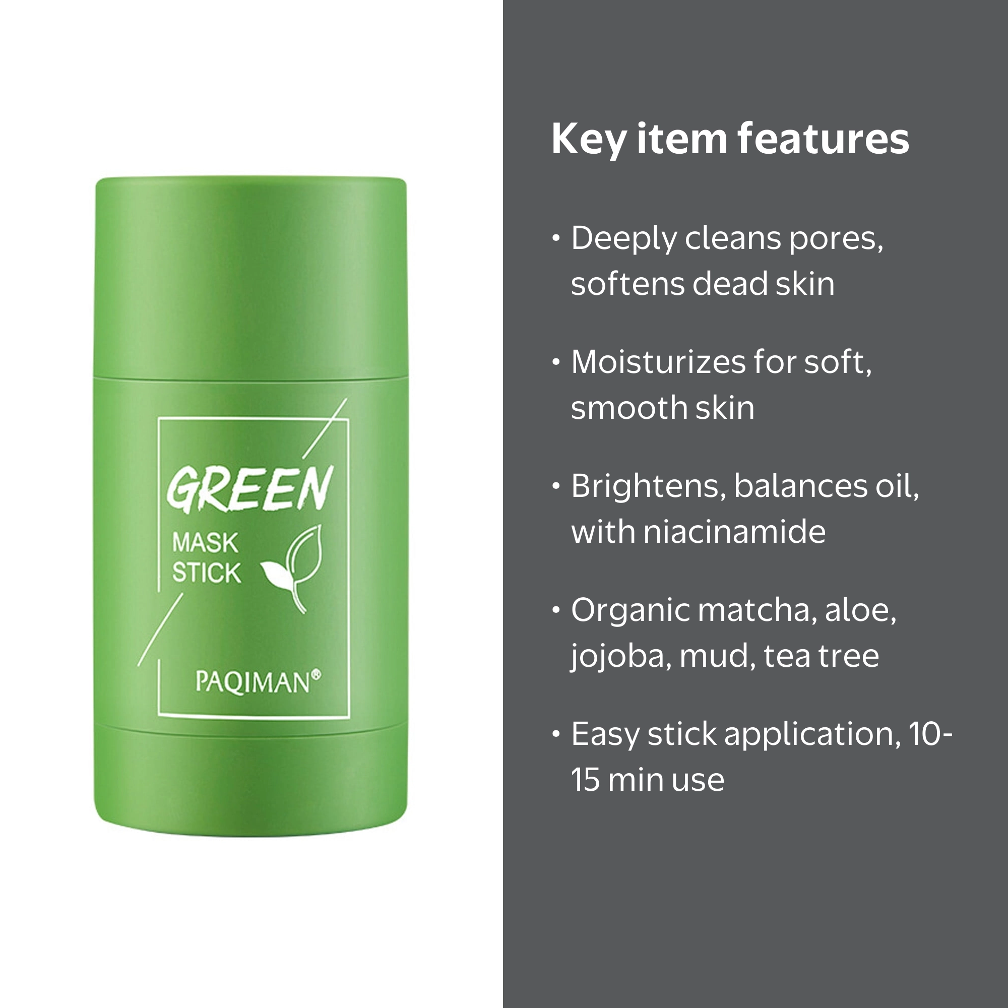 Green Tea Stick Facial Cleanser Mask, Beauty Skin Care for Acne