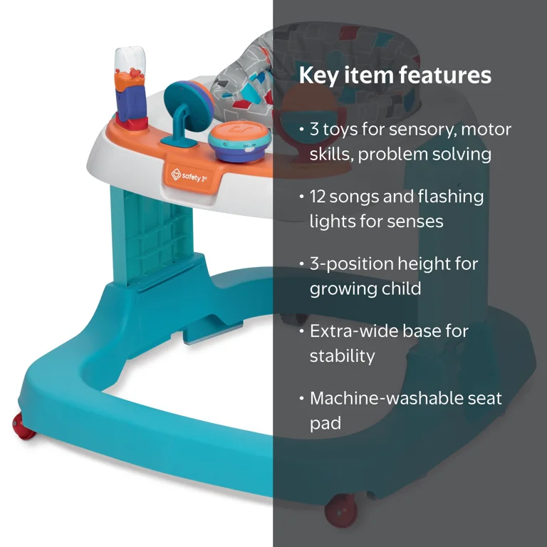 Safety 1st Ready, Set, Walk! DX Developmental Walker, 3 Toys, 12