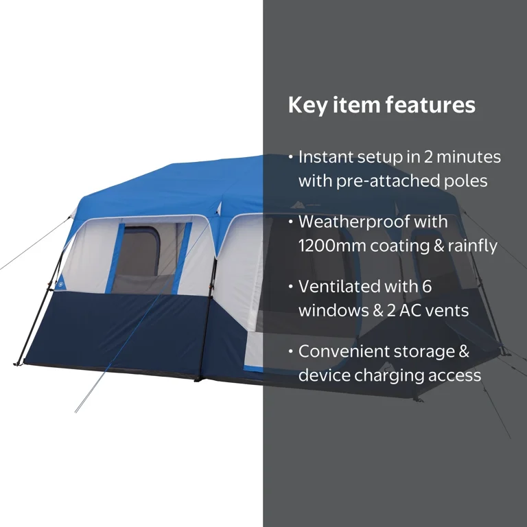 Free Shipping! Ozark Trail 13' x 9' 8-Person Cabin Tent with LED