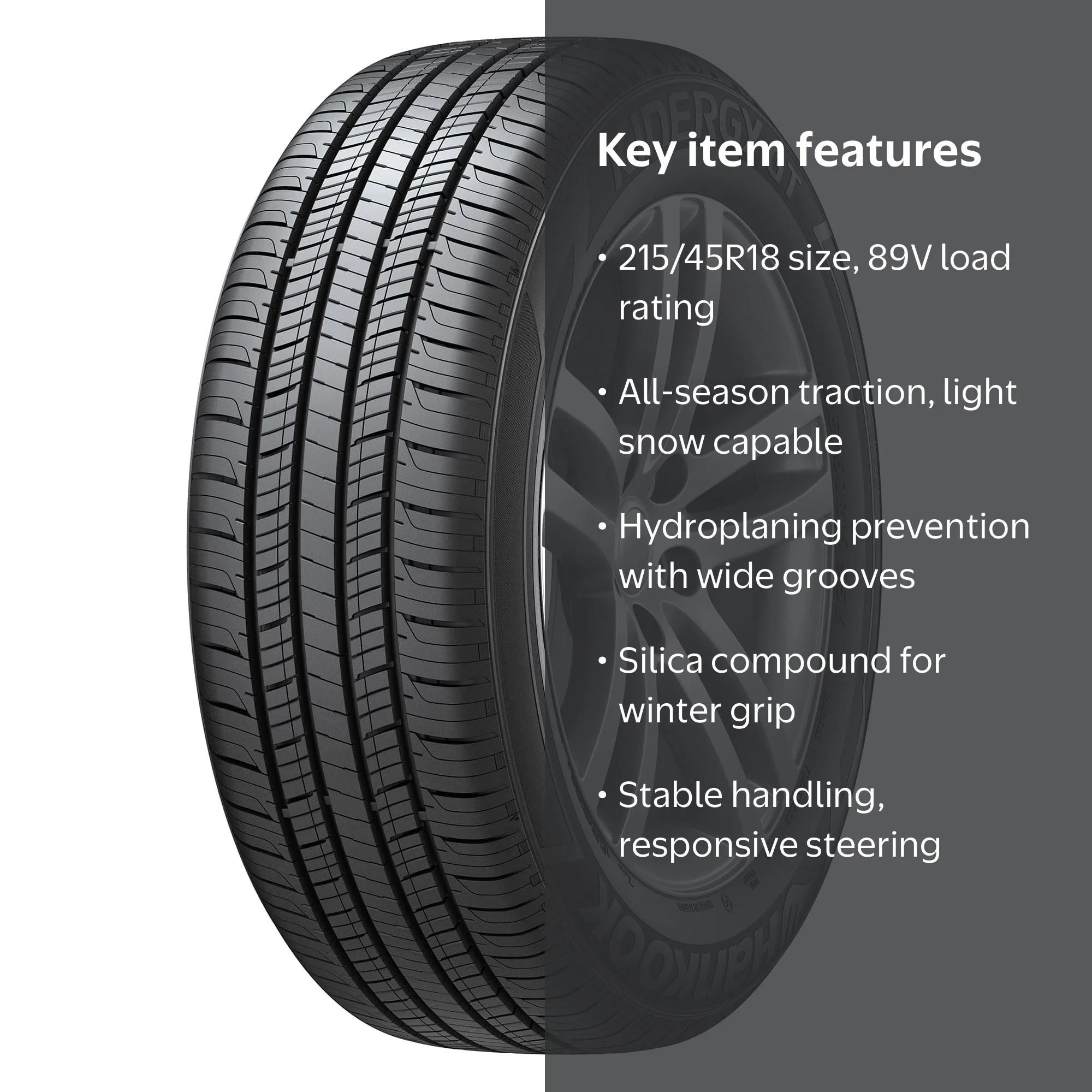 Hankook Kinergy GT H436 All-Season Tire, 215/45R18 89V BW, High