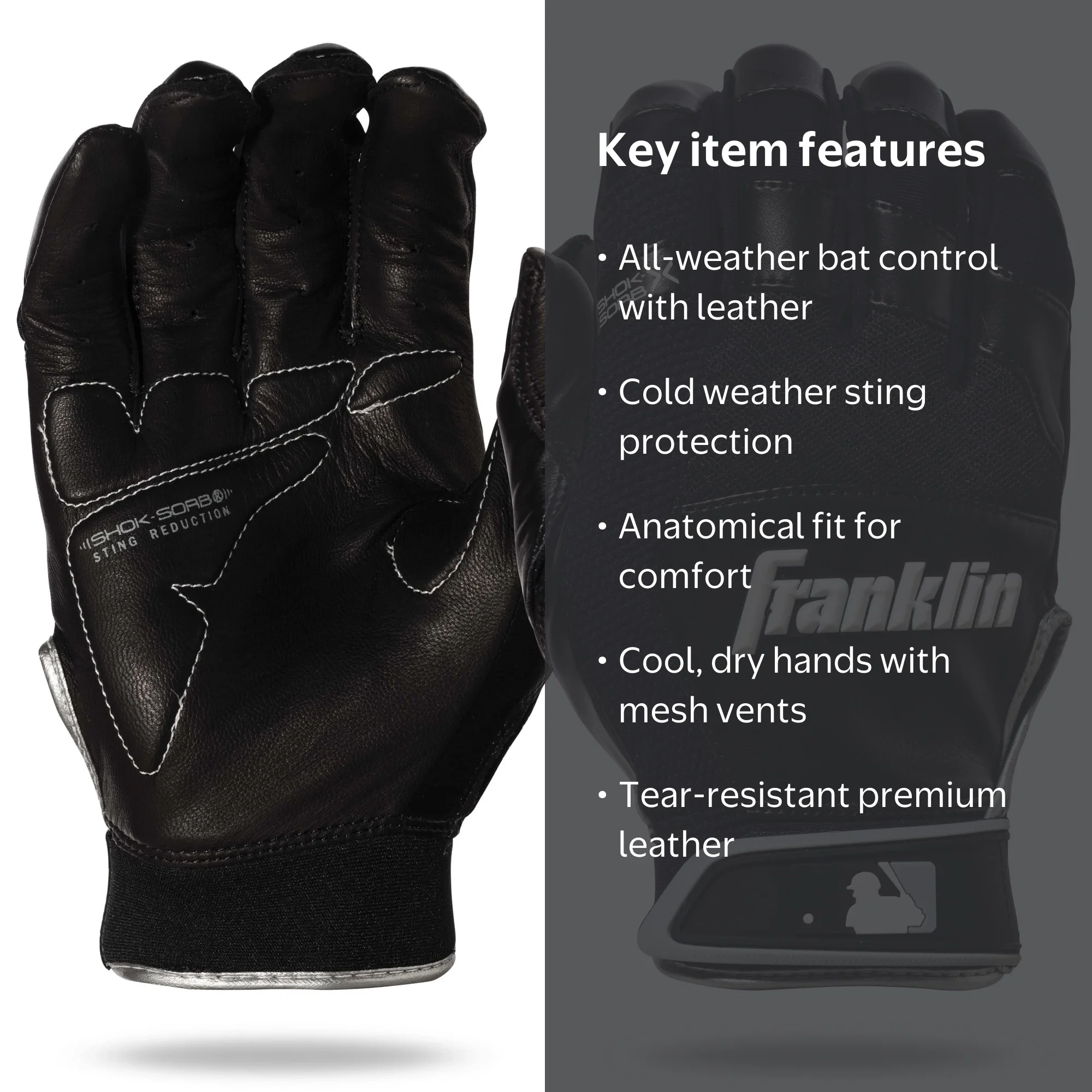 Franklin Sports MLB Shok-Sorb X Batting Gloves, Baseball, Softball