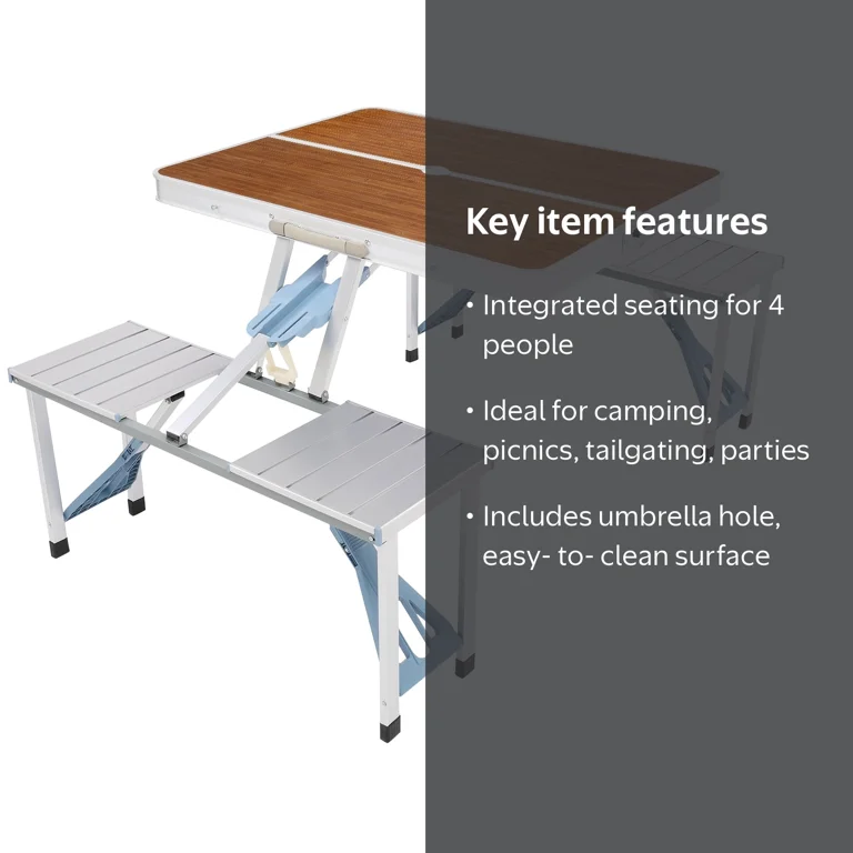 Zimtown Foldable Lightweight Outdoor Portable Picnic Table with 4