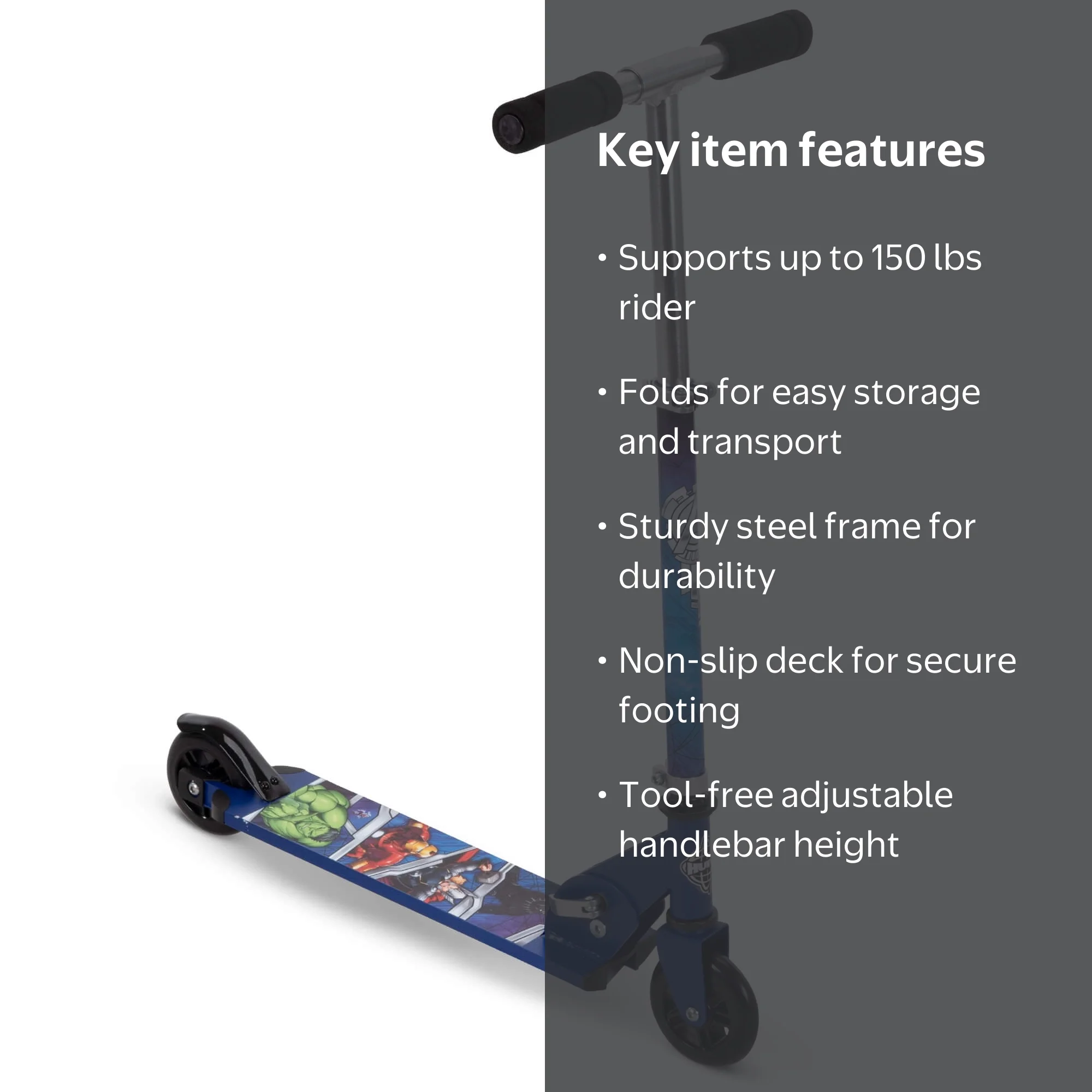 Huffy Marvel Avengers Boys Scooter, Foldable Design, Inline Kick