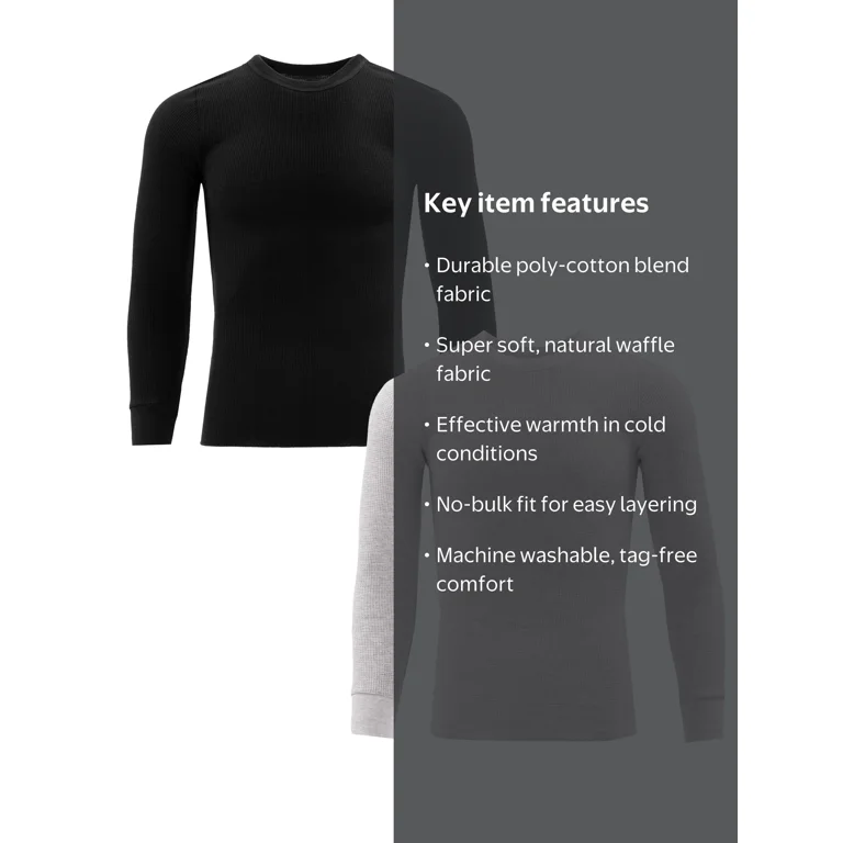 Fruit of the Loom Men's Thermal Waffle Crew Top, 2-Pack, Sizes S
