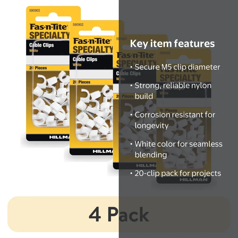 4 pack) Fas-n-tite Specialty Cable Clips, M5, Nylon, Corrosion