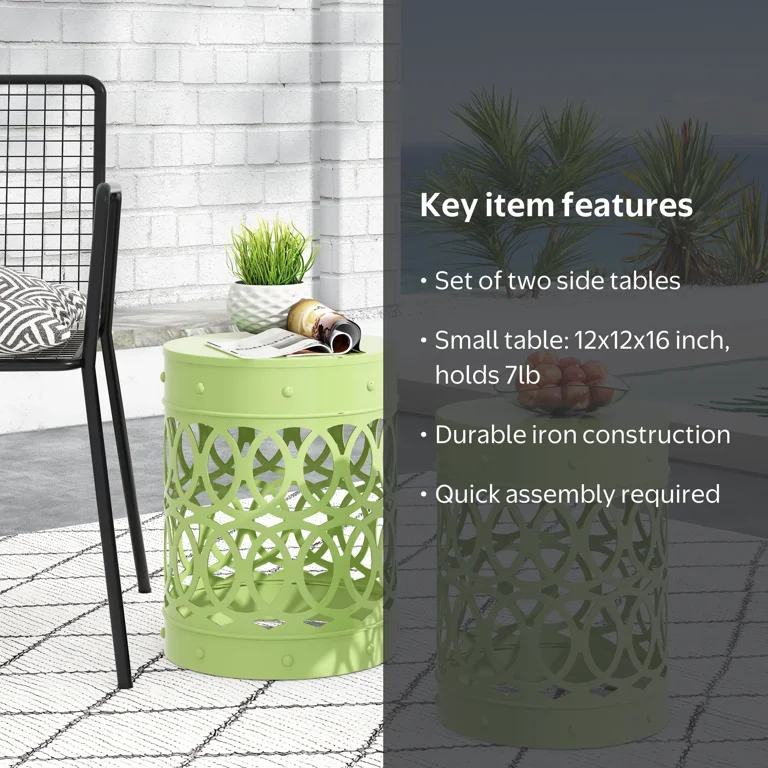 Holt Metal Outdoor Side Tables, Set of 2, Green - Walmart.com