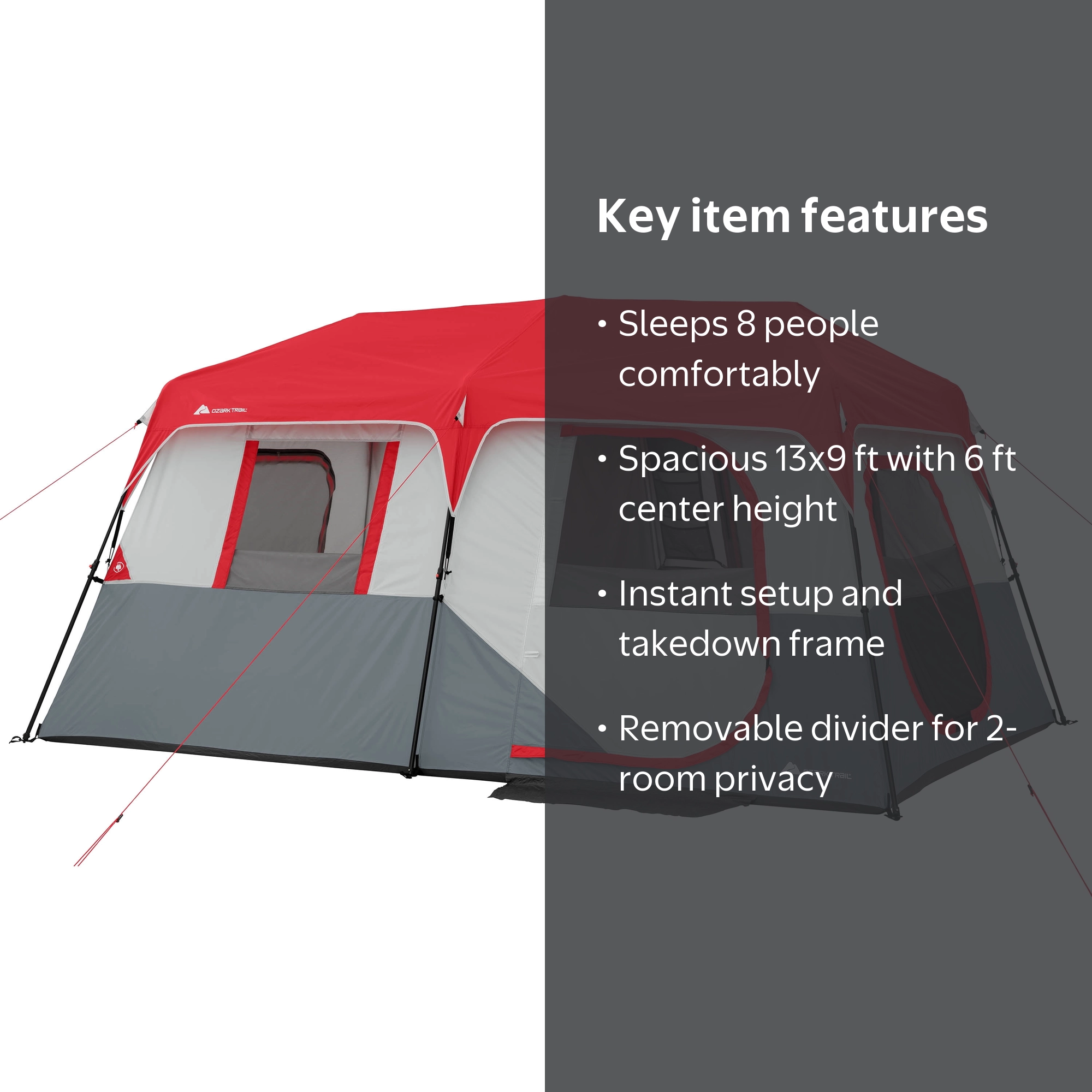 8-Person Instant Cabin Tent with LED Lights, Spacious & Easy Setup
