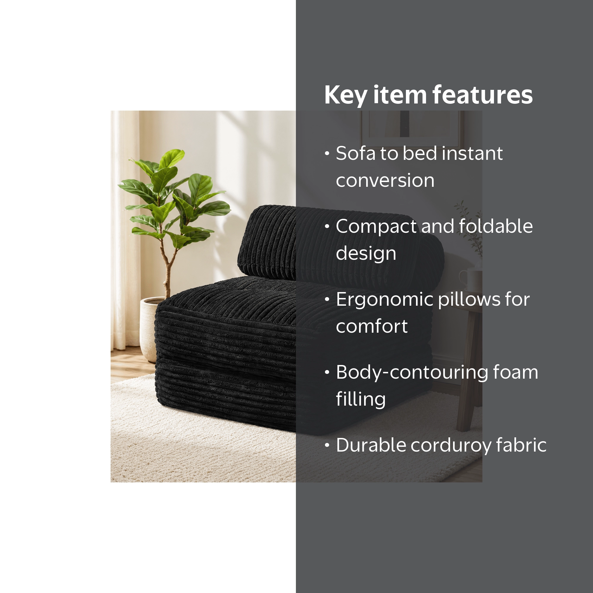 Neche Boneless Folding Sofa Bed Chair, Single Corduroy Convertible