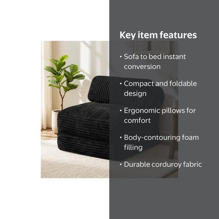 Neche Boneless Folding Sofa Bed Chair, Single Corduroy Convertible