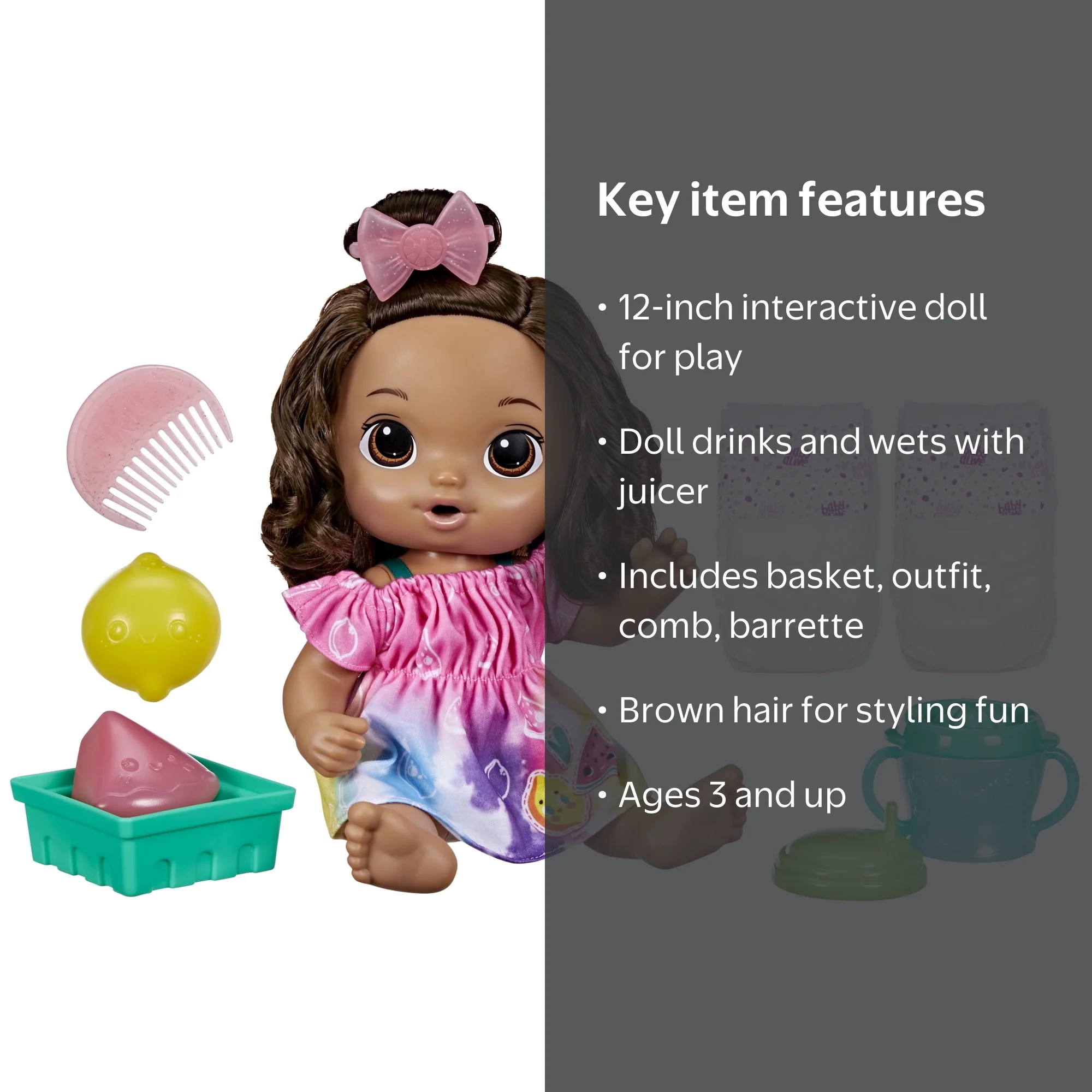 Baby Alive Fruity Sips Doll, Lemon, Pretend Juicer Baby Doll Set