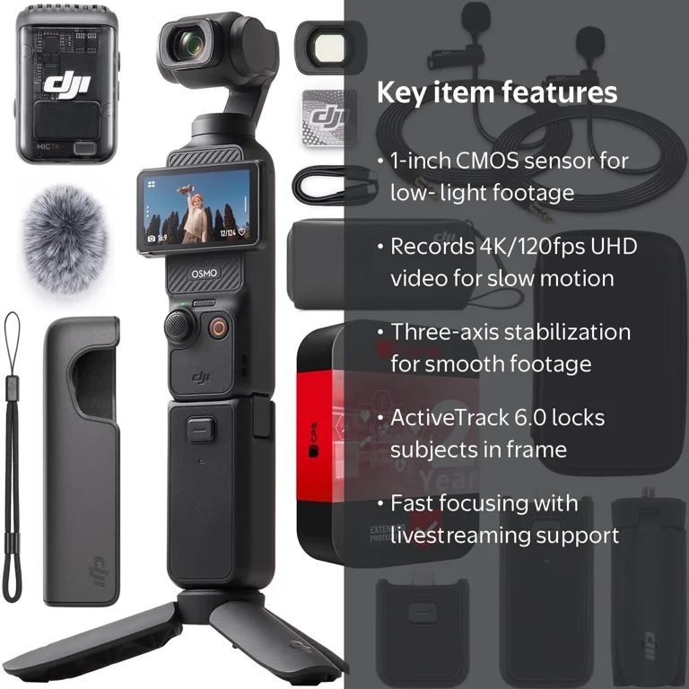 DJI Osmo Pocket 3 Creator Combo, 1'' CMOS, 4K/120fps Video, 3-Axis
