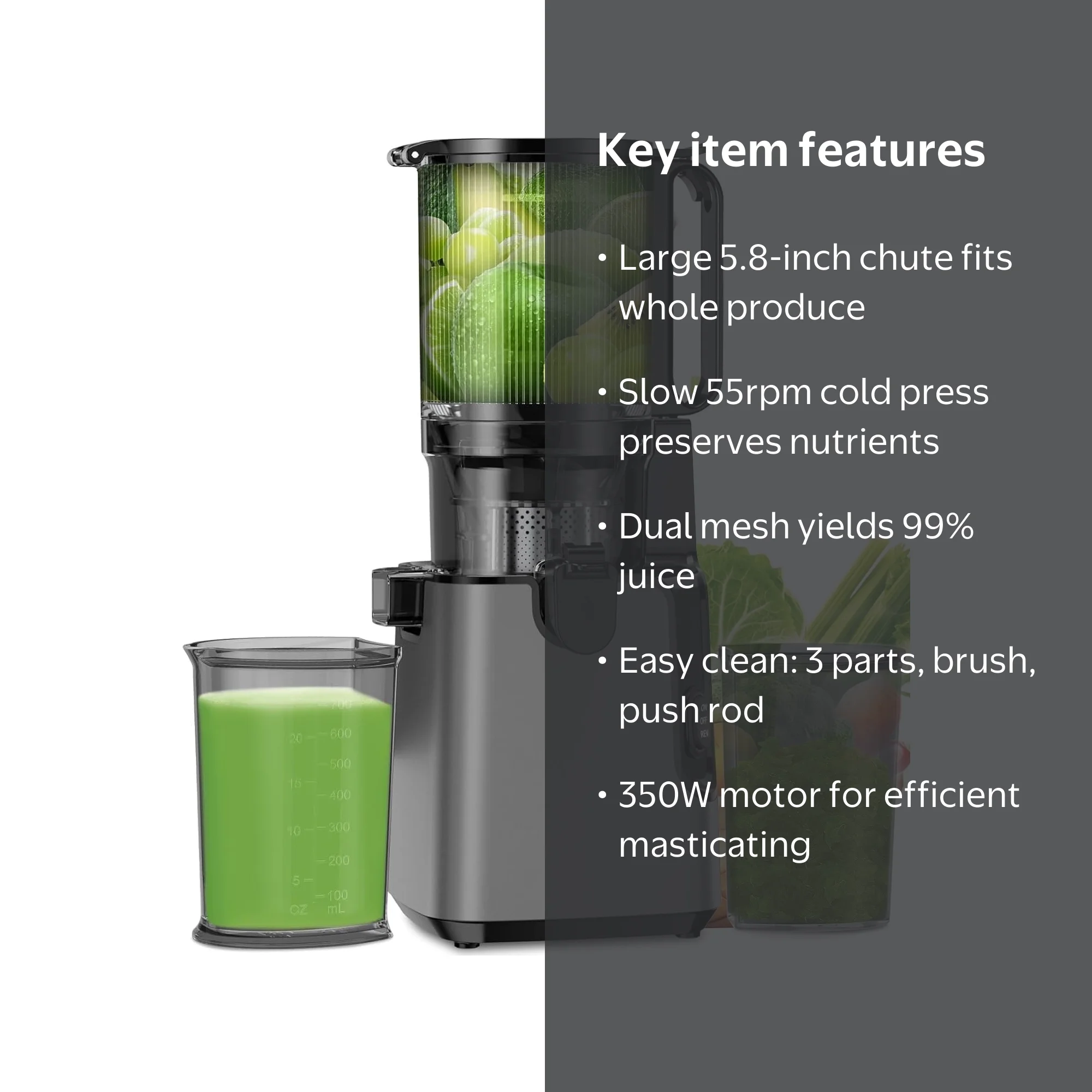 SUDILO Juicer Machines, 400W Cold Press Juicer, 5.8-Inch Feed