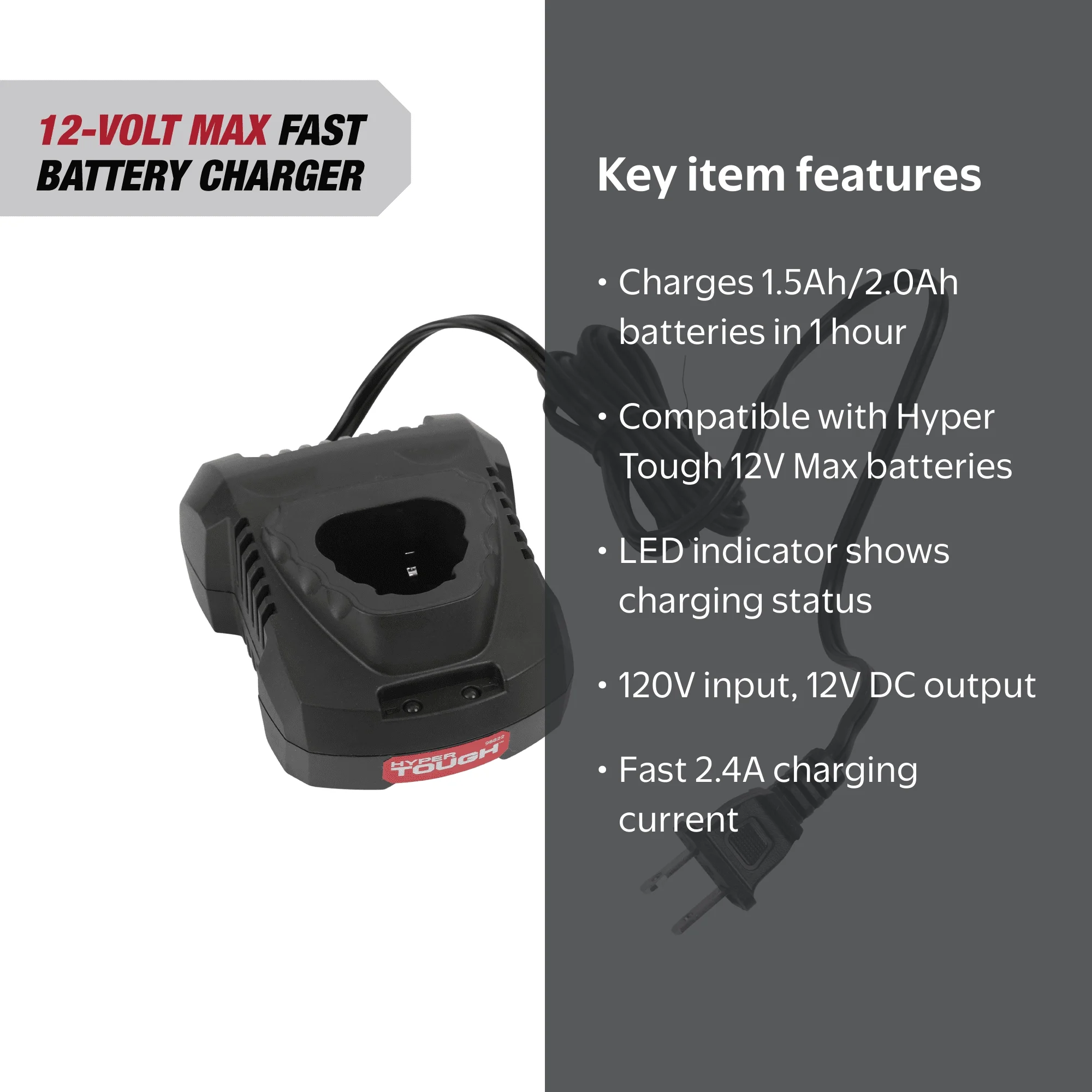 Hyper Tough 12V Max Fast Battery Charger for 12V Lithium-Ion