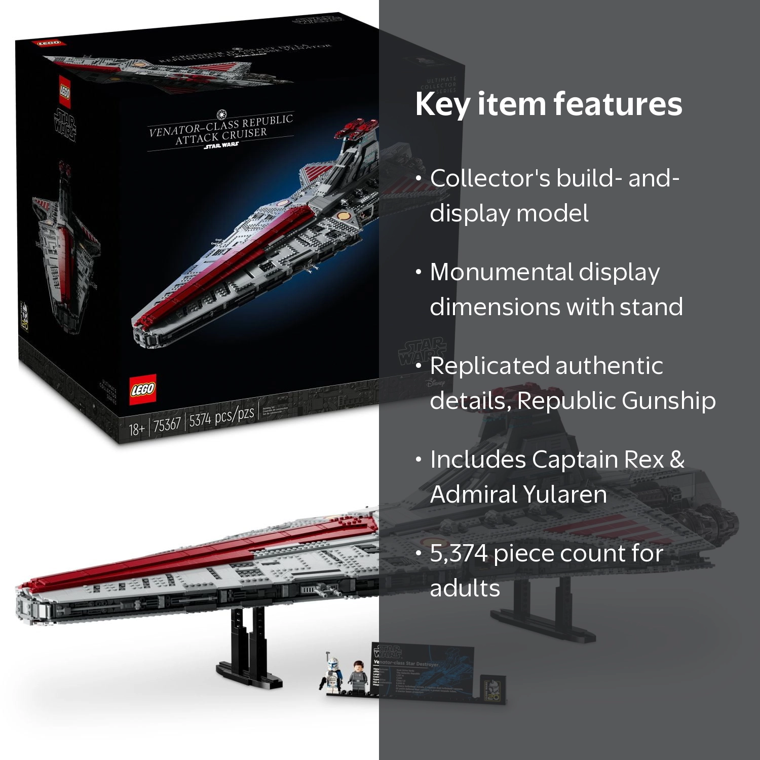 LEGO Star Wars Venator-Class Republic Attack Cruiser, 75367, 5374