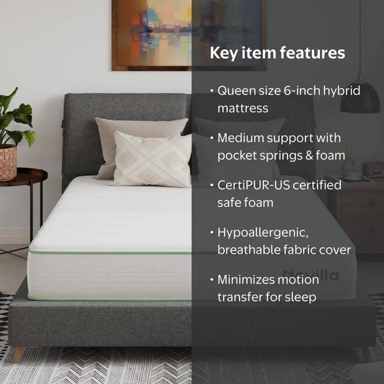 Novilla Snowfall 6 inch Queen Size Mattress in a Box, Hybrid
