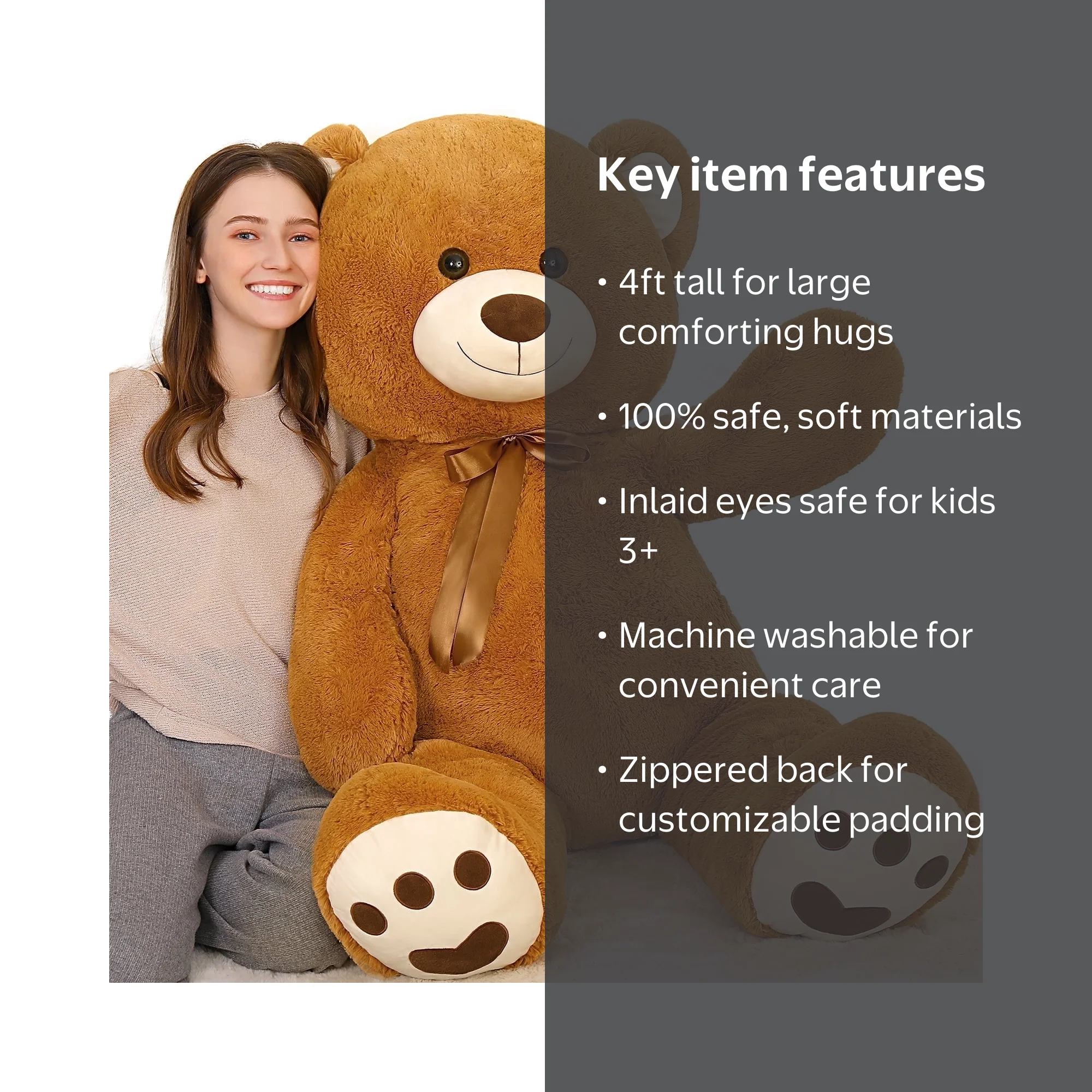 MorisMos 4ft Giant Brown Teddy Bear Stuffed Animal, Big Teddy Bear