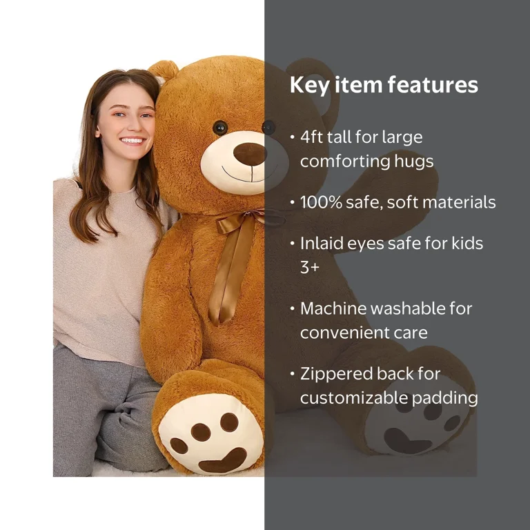 MorisMos 4ft Giant Brown Teddy Bear Stuffed Animal, Big Teddy Bear