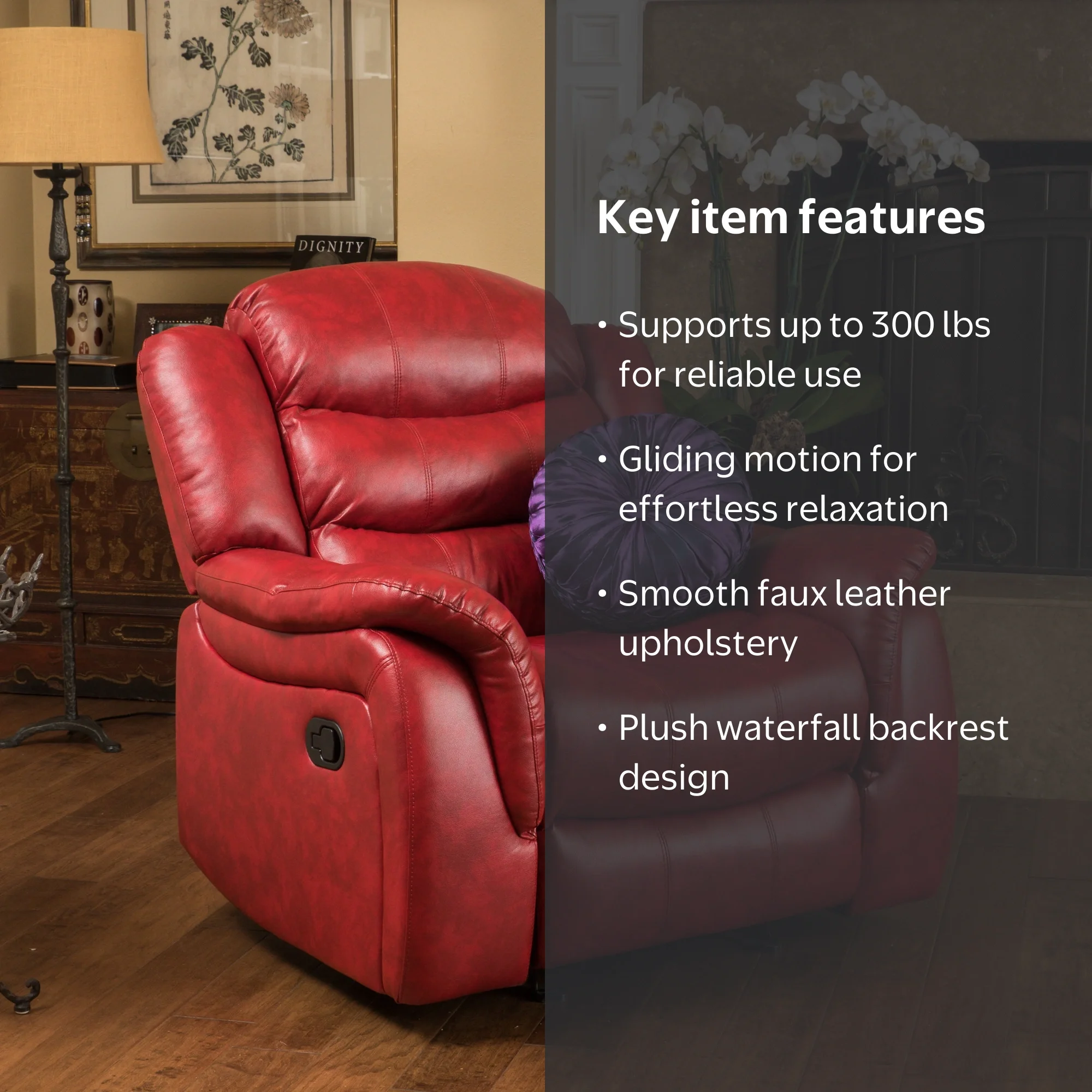 Noble House Faux Leather Glider Recliner, Red - Elegant