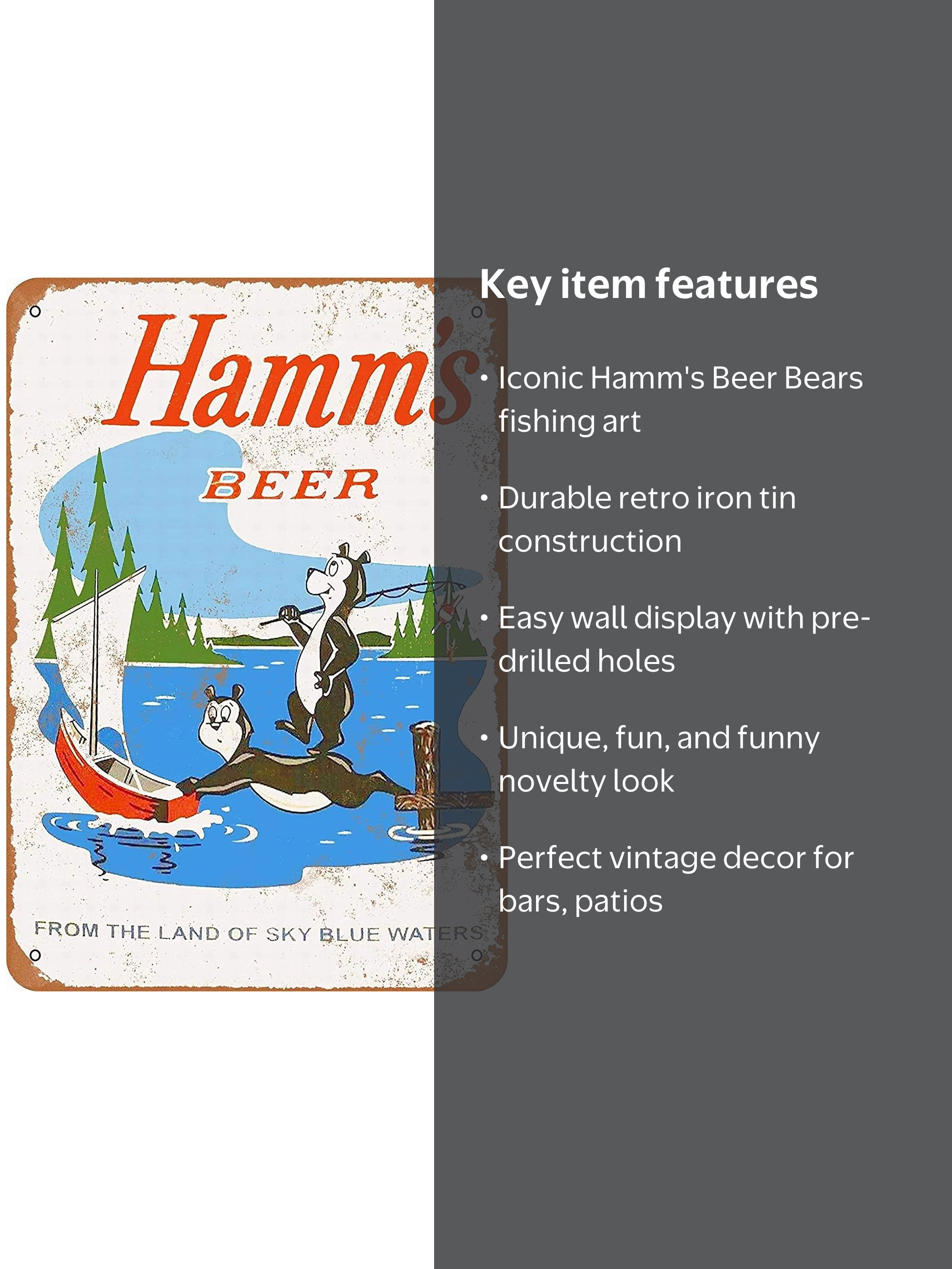 Hamm's Beer Bears Fishing 8x12 Tin Metal Sign - Vintage Retro Wall