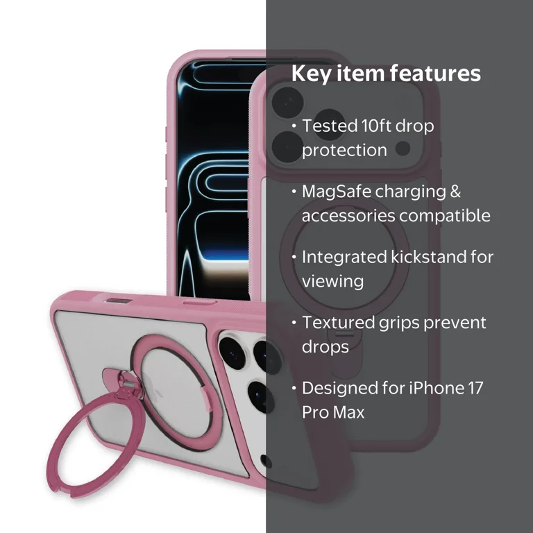 onn MagSafe Compatible Phone Case with Kickstand for iPhone 17 Pro