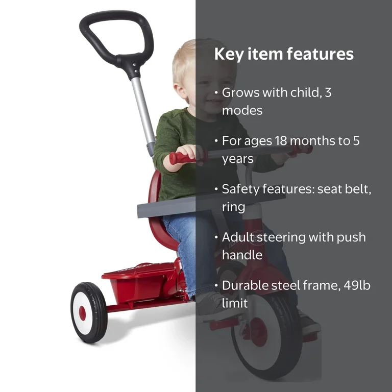 Radio Flyer 3-in-1 Stroll 'N Trike, Kids Classic Red Ride with