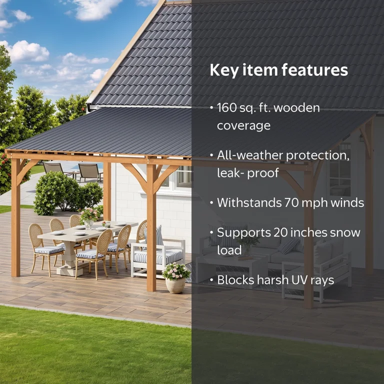 AECOJOY 16' x 10' Wood Gazebo, Outdoor Heavy Duty Wooden Pergola