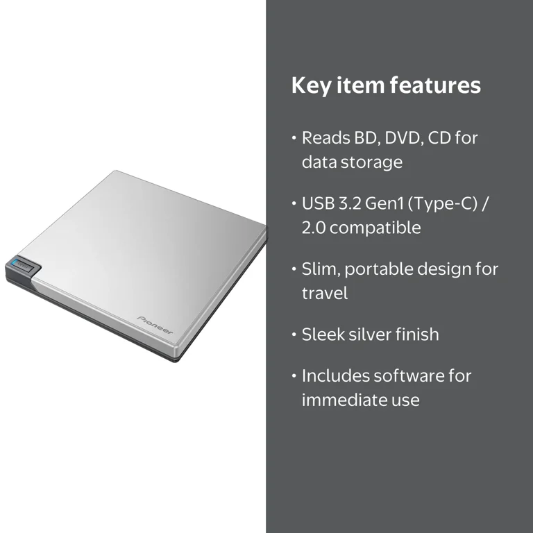 Pioneer BDR-XD08S USB 3.2 Gen1 (USB Type-C) / 2.0 Slim Portable BD