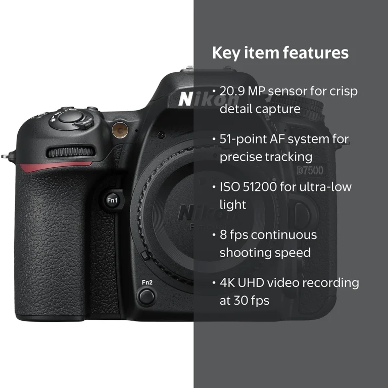 Nikon D7500 20.9MP DX-Format Digital SLR Camera Body, 4K UHD Video