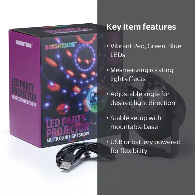 BrightSide Multicolor LED Disco Party Projector, Rotating Light
